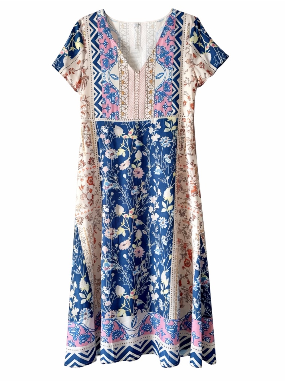 NWT Made With Love Boho Floral Patchwork Midi Dress  Size Medium